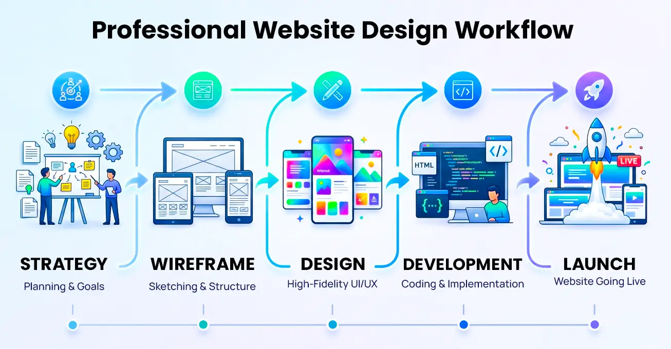 website design process from strategy to development and launch