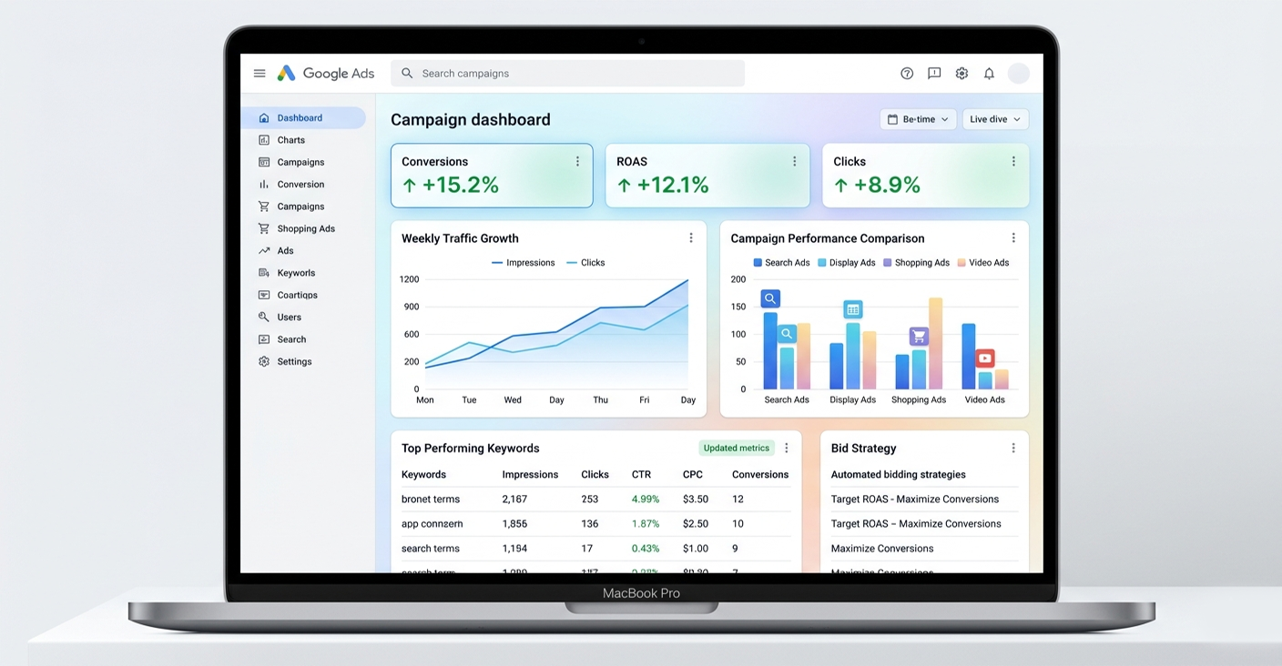 PPC advertising in digital marketing with live Google Ads performance