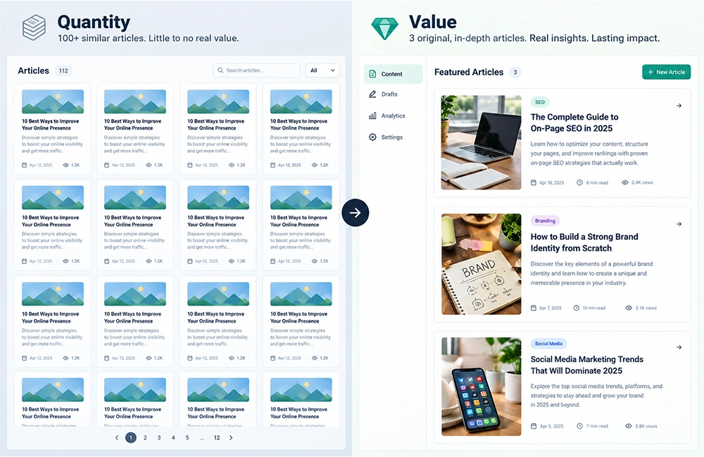 Scaled content and low-value pages compared with useful original SEO content