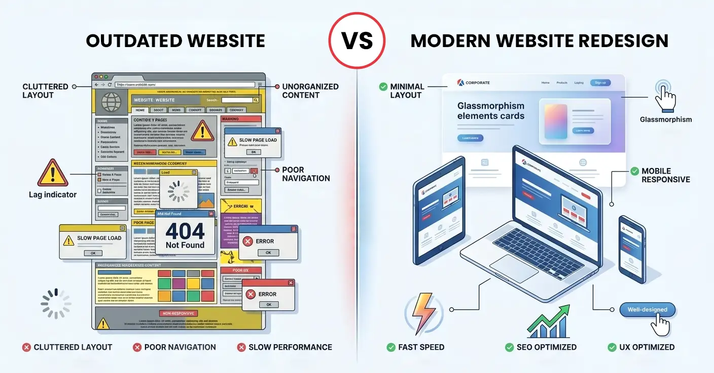 website redesign comparison modern vs outdated website